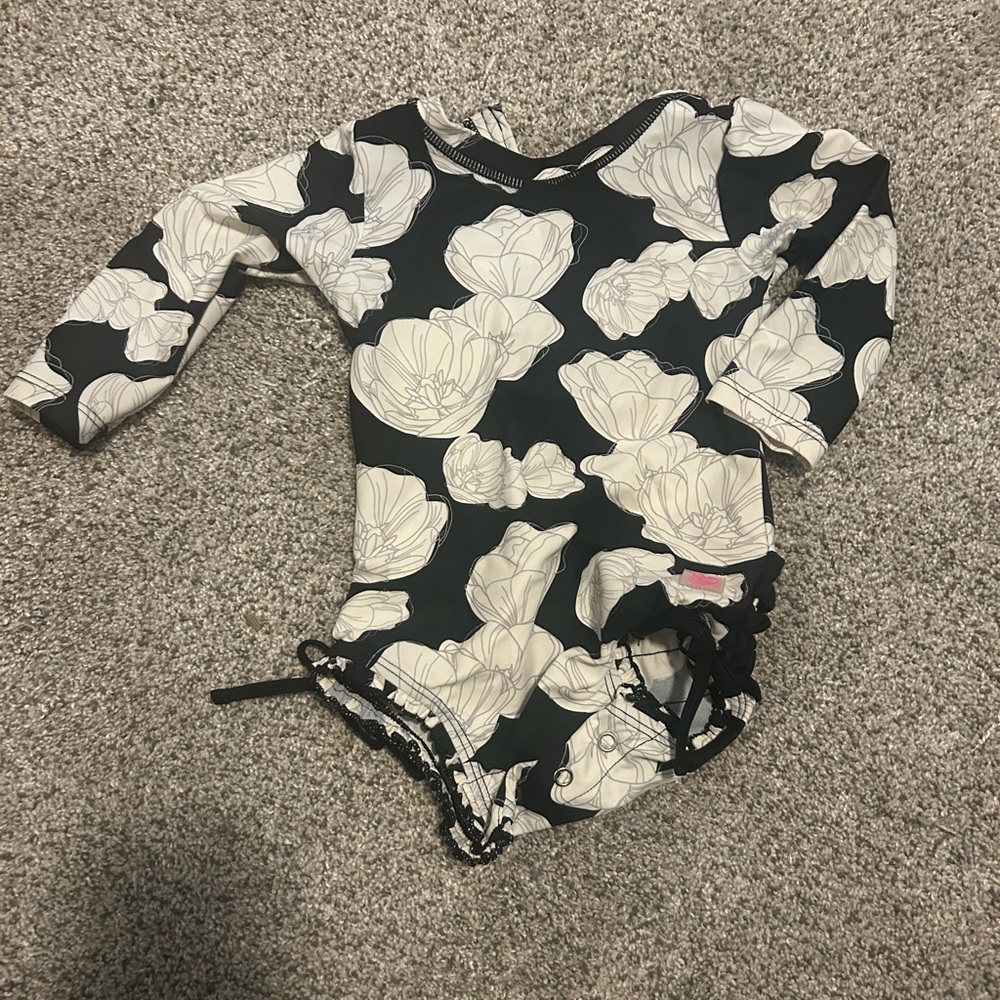 Ruffle Butts Black and White Floral Swimsuit